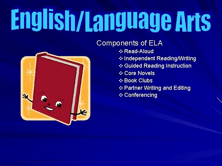 Components of ELA v Read-Aloud v Independent Reading/Writing v Guided Reading Instruction v Core
