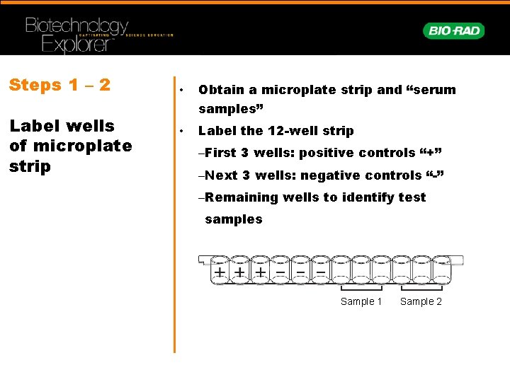 Steps 1 – 2 Label wells of microplate strip • Obtain a microplate strip