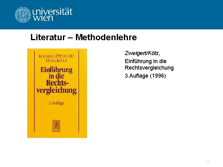Literatur – Methodenlehre Zweigert/Kötz, Einführung in die Rechtsvergleichung 3. Auflage (1996) 15 