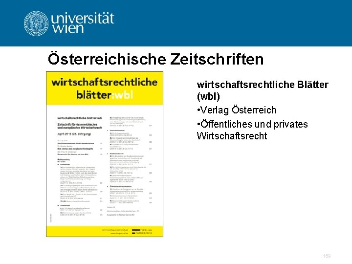 Österreichische Zeitschriften wirtschaftsrechtliche Blätter (wbl) • Verlag Österreich • Öffentliches und privates Wirtschaftsrecht 169