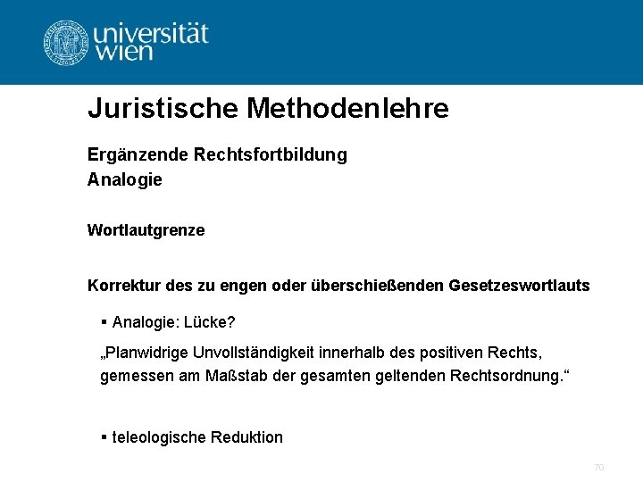 Juristische Methodenlehre Ergänzende Rechtsfortbildung Analogie Wortlautgrenze Korrektur des zu engen oder überschießenden Gesetzeswortlauts §