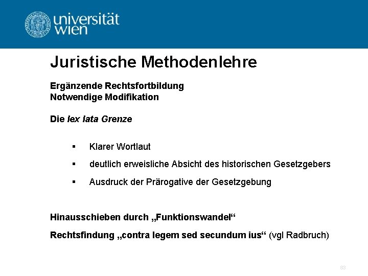Juristische Methodenlehre Ergänzende Rechtsfortbildung Notwendige Modifikation Die lex lata Grenze § Klarer Wortlaut §