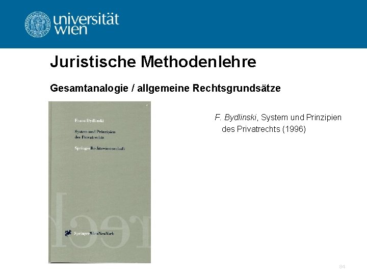 Juristische Methodenlehre Gesamtanalogie / allgemeine Rechtsgrundsätze F. Bydlinski, System und Prinzipien des Privatrechts (1996)