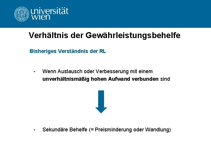 Verhältnis der Gewährleistungsbehelfe Bisheriges Verständnis der RL - Wenn Austausch oder Verbesserung mit einem