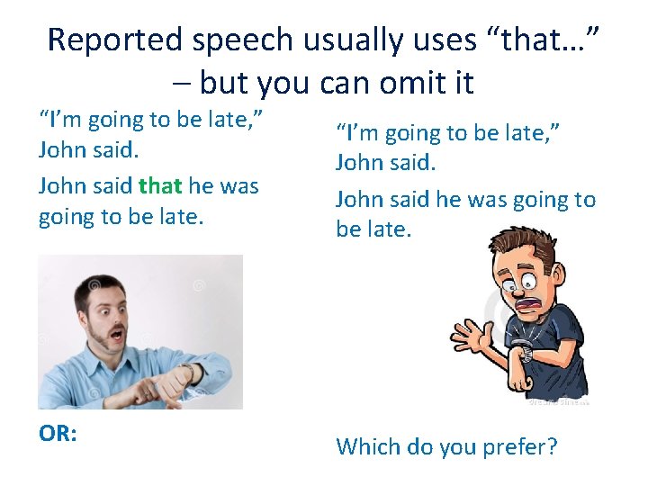 Reported speech usually uses “that…” – but you can omit it “I’m going to