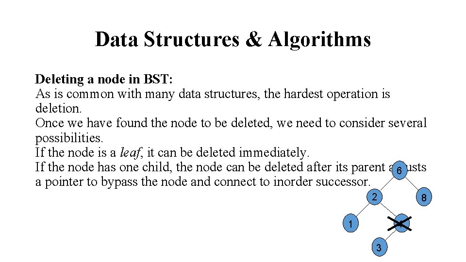 Data Structures & Algorithms Deleting a node in BST: As is common with many