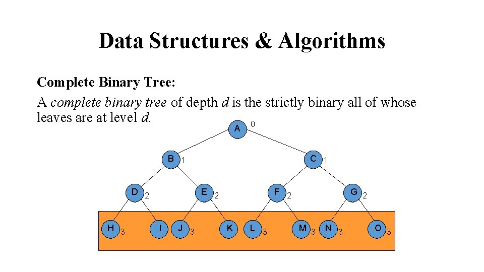 Data Structures & Algorithms Complete Binary Tree: A complete binary tree of depth d