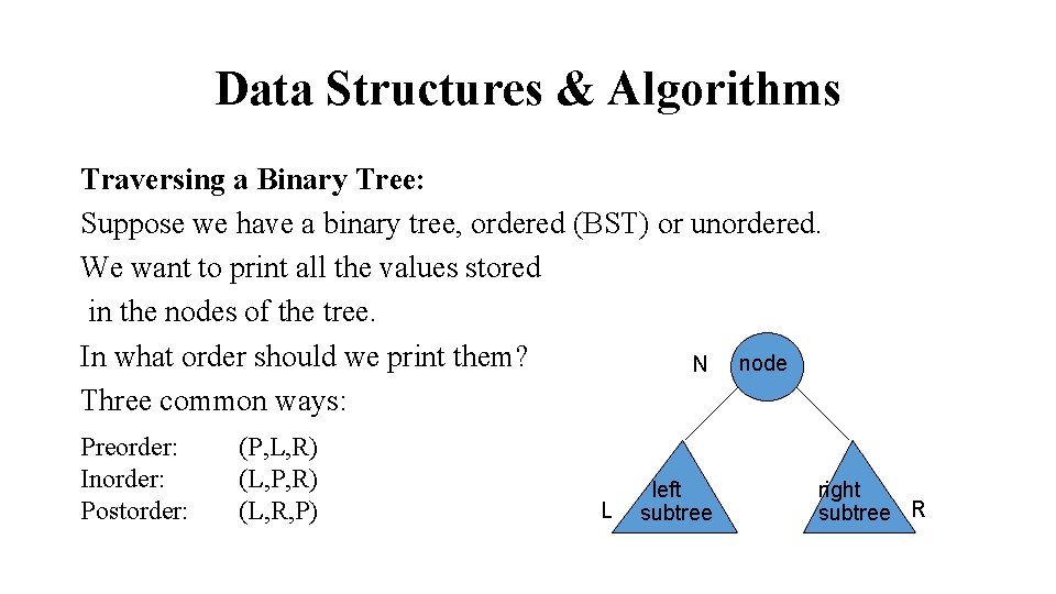 Data Structures & Algorithms Traversing a Binary Tree: Suppose we have a binary tree,