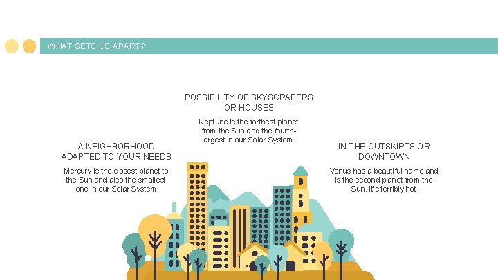 WHAT SETS US APART? POSSIBILITY OF SKYSCRAPERS OR HOUSES A NEIGHBORHOOD ADAPTED TO YOUR