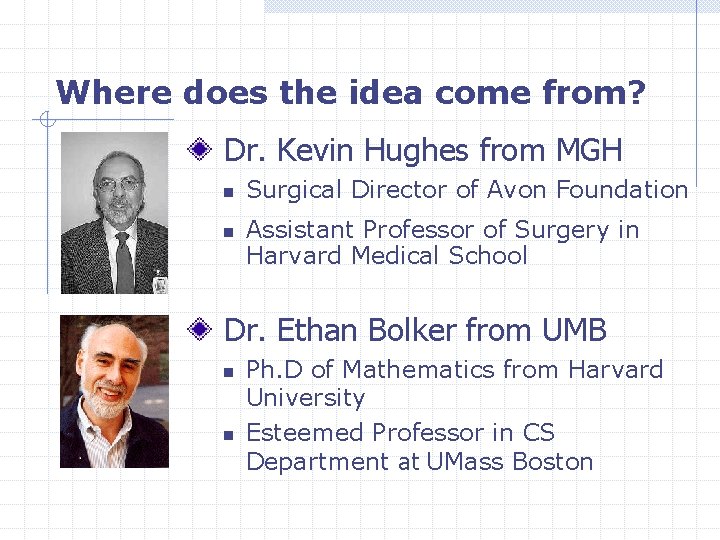 Where does the idea come from? Dr. Kevin Hughes from MGH n n Surgical
