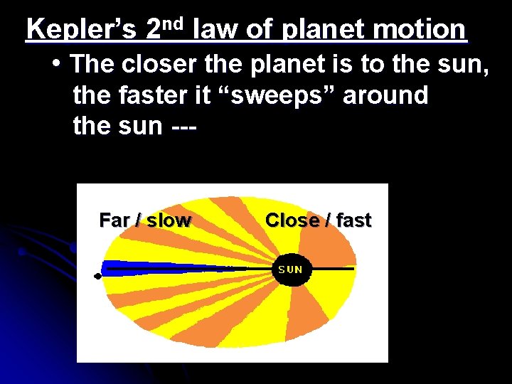 Kepler’s 2 nd law of planet motion • The closer the planet is to