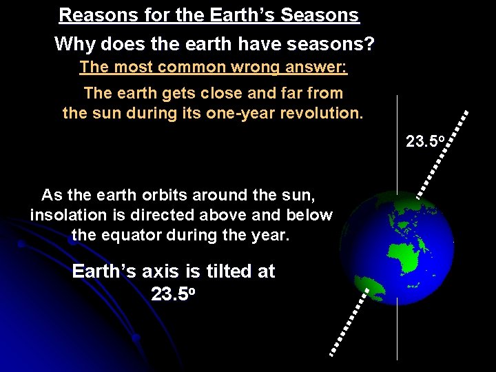 Reasons for the Earth’s Seasons Why does the earth have seasons? The most common