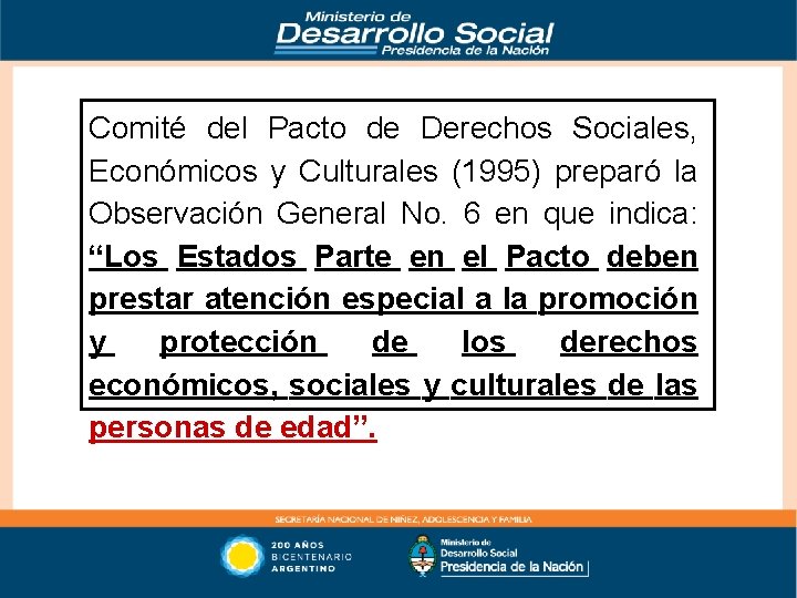 Comité del Pacto de Derechos Sociales, Económicos y Culturales (1995) preparó la Observación General