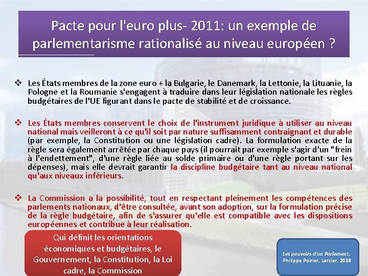 Pacte pour l'euro plus- 2011: un exemple de parlementarisme rationalisé au niveau européen ?