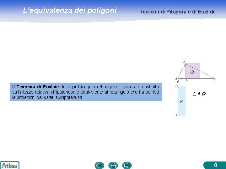 L’equivalenza dei poligoni Teoremi di Pitagora e di Euclide II Teorema di Euclide. In
