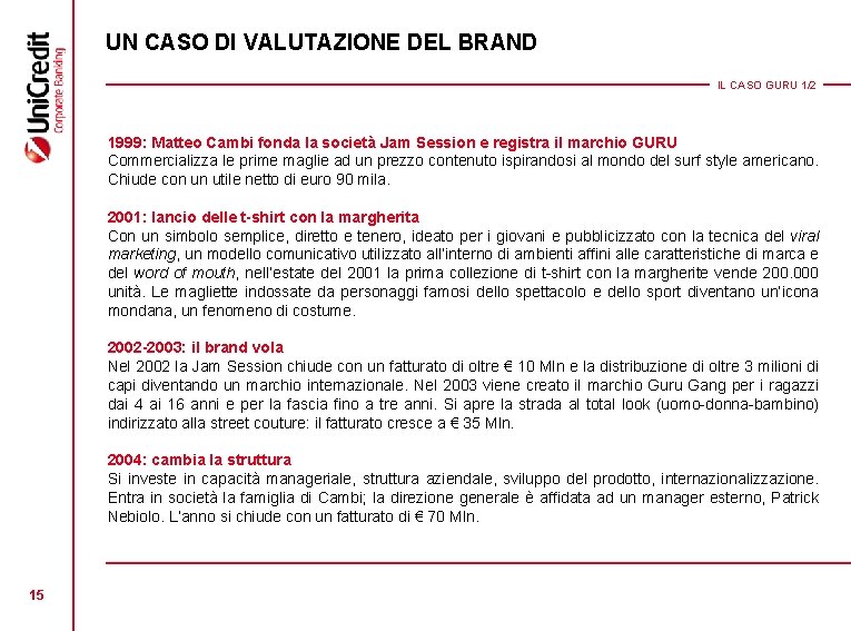 UN CASO DI VALUTAZIONE DEL BRAND IL CASO GURU 1/2 1999: Matteo Cambi fonda