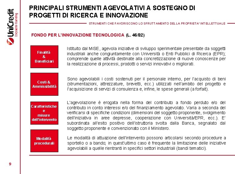 PRINCIPALI STRUMENTI AGEVOLATIVI A SOSTEGNO DI PROGETTI DI RICERCA E INNOVAZIONE STRUMENTI CHE FAVORISCONO