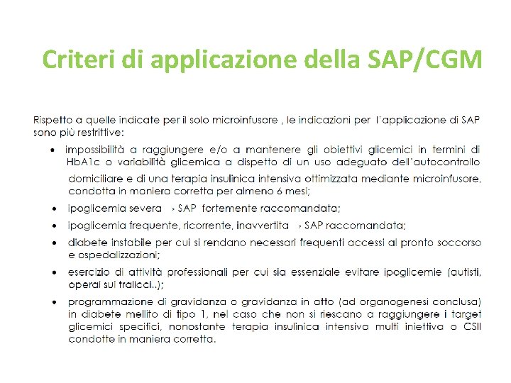 Criteri di applicazione della SAP/CGM 