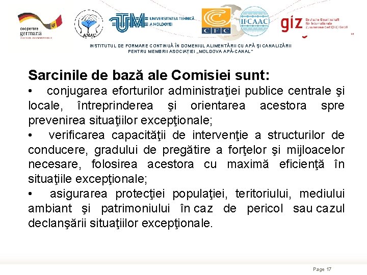 INSTITUTUL DE FORMARE CONTINUĂ ÎN DOMENIUL ALIMENTĂRII CU APĂ ŞI CANALIZĂRII PENTRU MEMBRII ASOCIAȚIEI