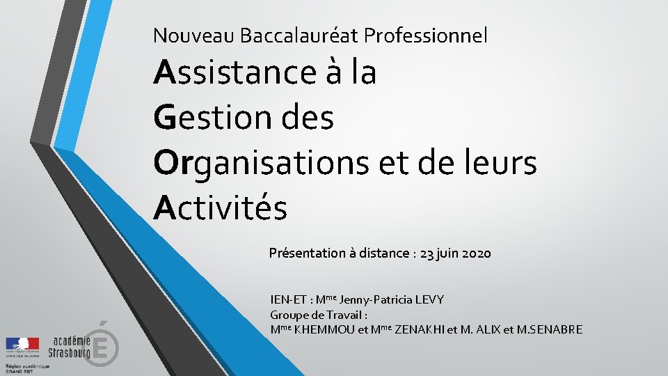 Nouveau Baccalauréat Professionnel Assistance à la Gestion des Organisations et de leurs Activités Présentation