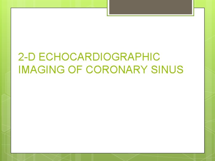 2 -D ECHOCARDIOGRAPHIC IMAGING OF CORONARY SINUS 