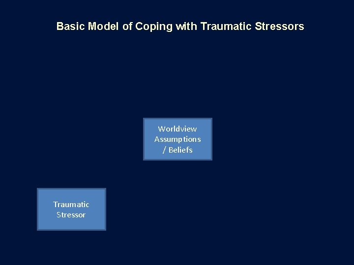 Basic Model of Coping with Traumatic Stressors Worldview Assumptions / Beliefs Traumatic Stressor 