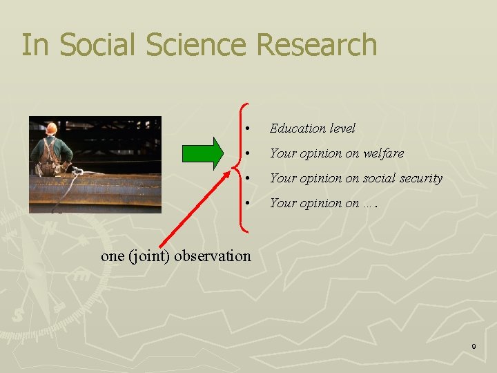 In Social Science Research • Education level • Your opinion on welfare • Your