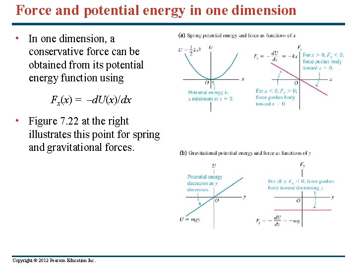 Force and potential energy in one dimension • In one dimension, a conservative force