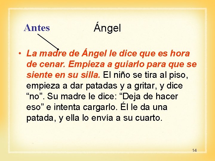 Antes Ángel • La madre de Ángel le dice que es hora de cenar.