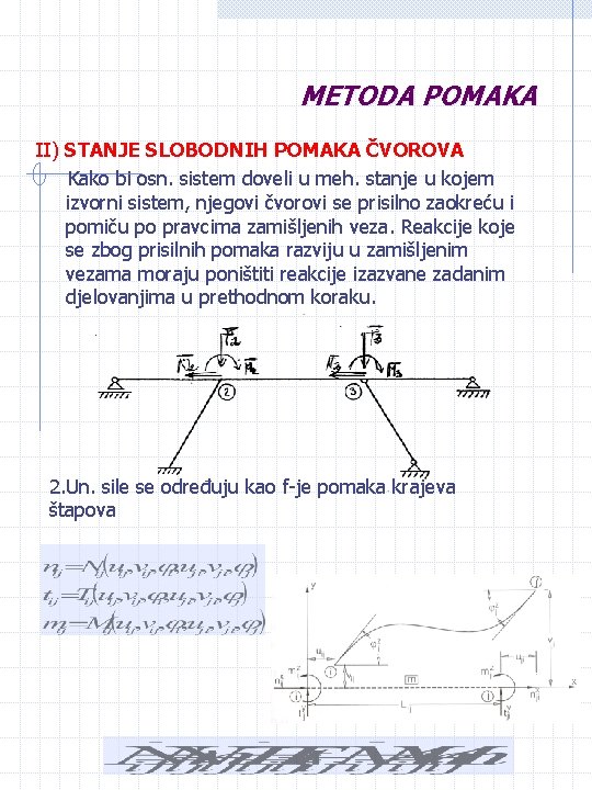 METODA POMAKA II) STANJE SLOBODNIH POMAKA ČVOROVA Kako bi osn. sistem doveli u meh.