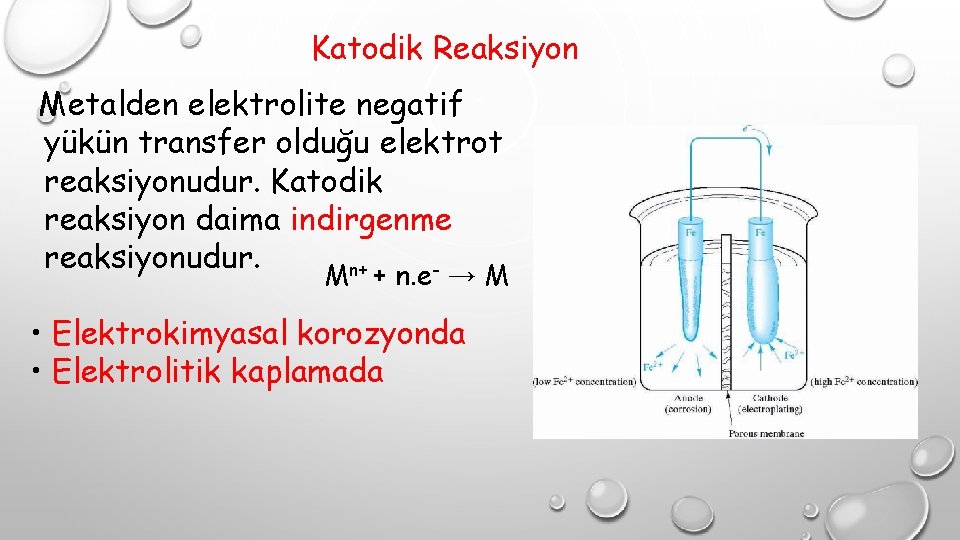 Katodik Reaksiyon Metalden elektrolite negatif yükün transfer olduğu elektrot reaksiyonudur. Katodik reaksiyon daima indirgenme