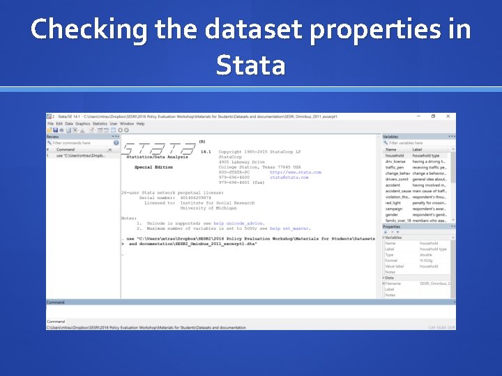 Checking the dataset properties in Stata 