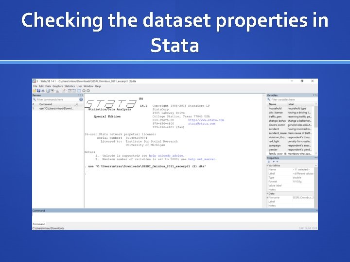 Checking the dataset properties in Stata 