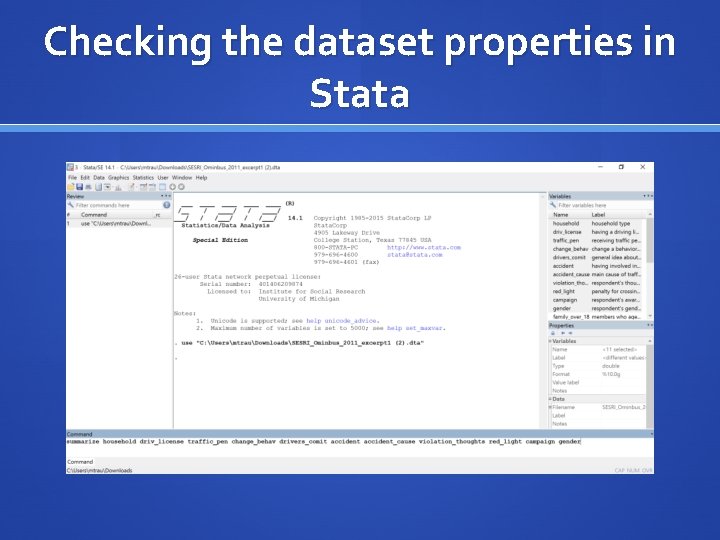 Checking the dataset properties in Stata 