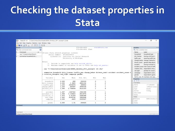 Checking the dataset properties in Stata 