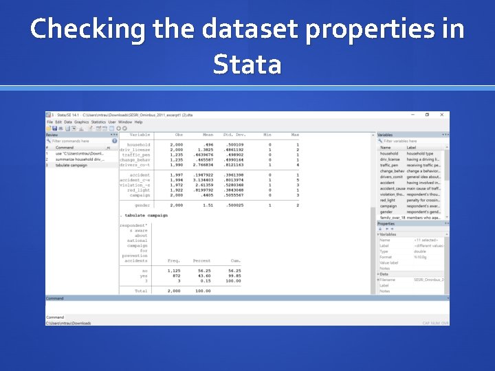 Checking the dataset properties in Stata 