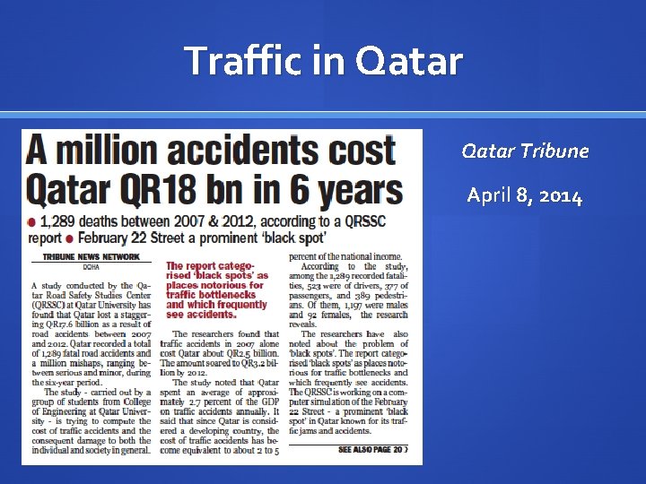 Traffic in Qatar Tribune April 8, 2014 