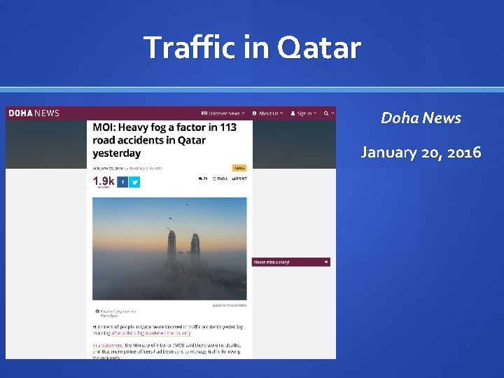 Traffic in Qatar Doha News January 20, 2016 