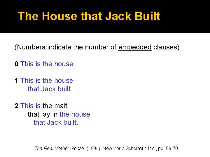 The House that Jack Built (Numbers indicate the number of embedded clauses) 0 This