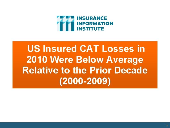 US Insured CAT Losses in 2010 Were Below Average Relative to the Prior Decade