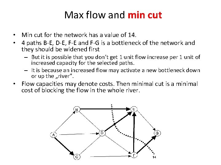 Max flow and min cut • Min cut for the network has a value