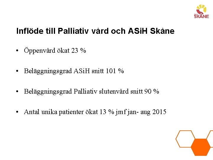 Inflöde till Palliativ vård och ASi. H Skåne • Öppenvård ökat 23 % •
