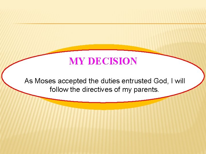 MY DECISION As Moses accepted the duties entrusted God, I will follow the directives