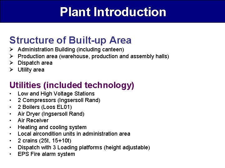 Plant Introduction Structure of Built-up Area Ø Ø Administration Building (including canteen) Production area