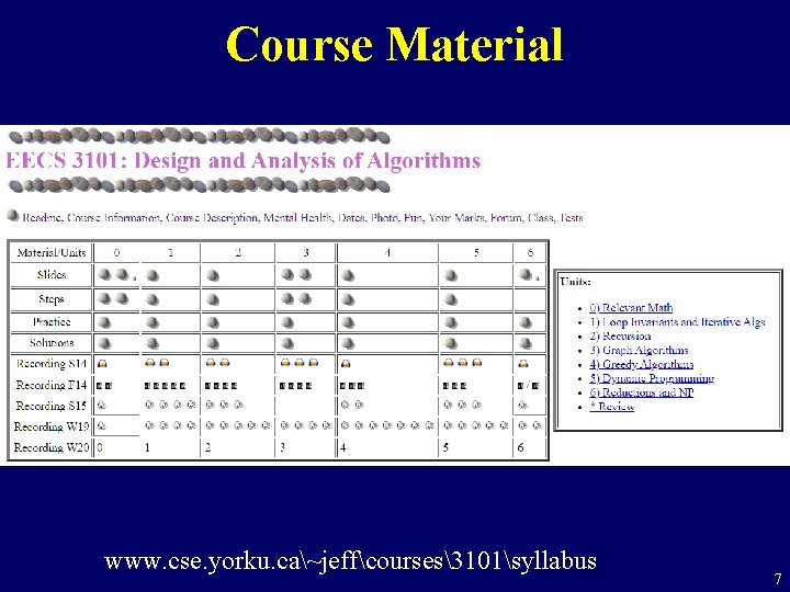 Course Material www. cse. yorku. ca~jeffcourses3101syllabus 7 