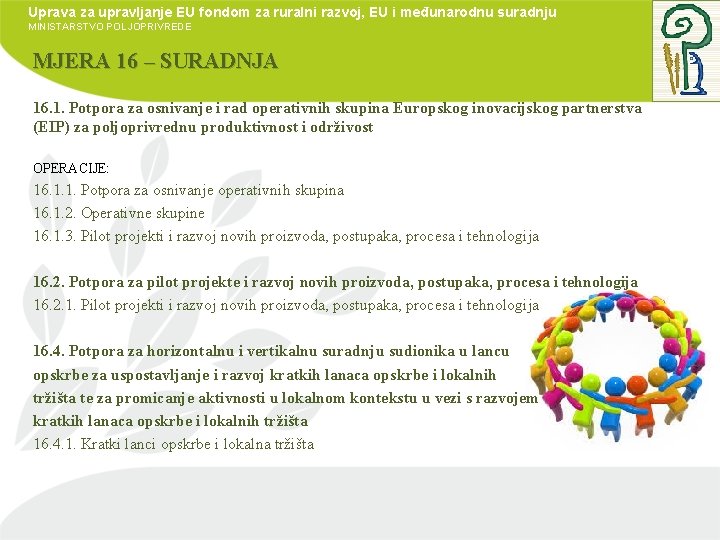Uprava za upravljanje EU fondom za ruralni razvoj, EU i međunarodnu suradnju MINISTARSTVO POLJOPRIVREDE