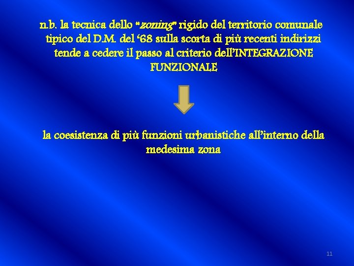 n. b. la tecnica dello “zoning” rigido del territorio comunale tipico del D. M.