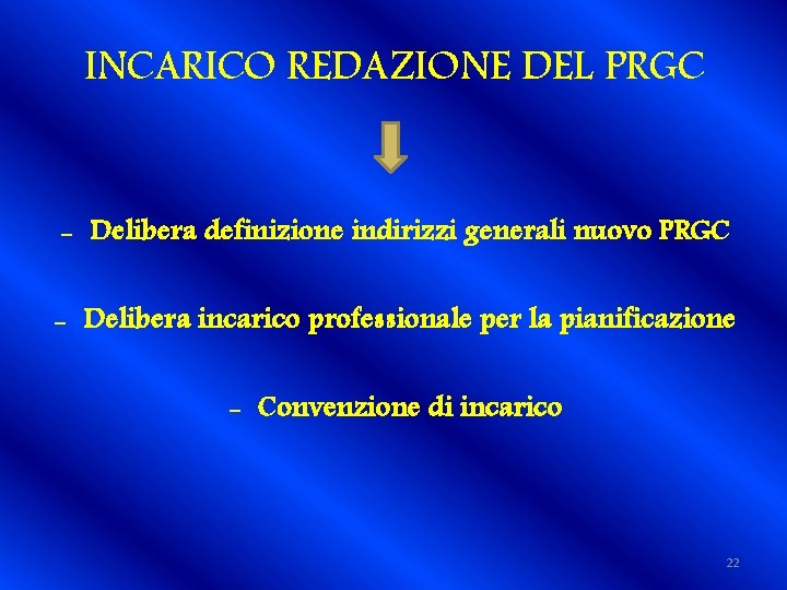 INCARICO REDAZIONE DEL PRGC - Delibera definizione indirizzi generali nuovo PRGC - Delibera incarico