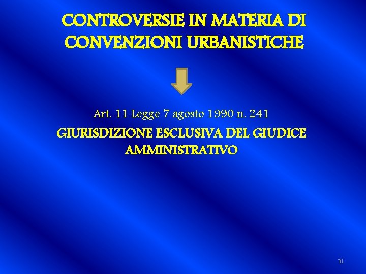 CONTROVERSIE IN MATERIA DI CONVENZIONI URBANISTICHE Art. 11 Legge 7 agosto 1990 n. 241