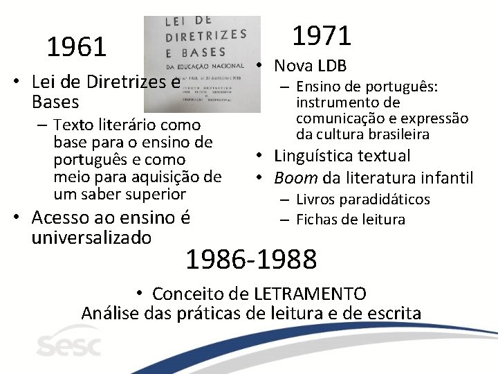 1971 1961 • Nova LDB • Lei de Diretrizes e Bases – Texto literário